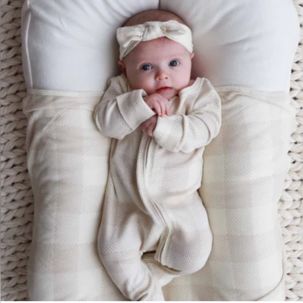 NWT - Caden Lane - Big Check Waffle Bamboo Zipper Footie - Sand - Newborn